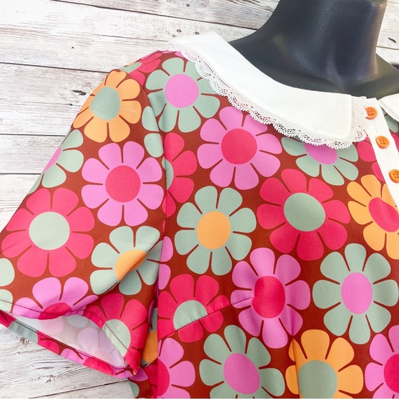 DOLLS KILL Sugar Thrillz Retro Floral Peter Pan Collar Mini Dress XXL - Picture 6 of 12